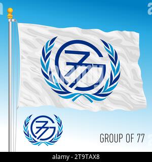 Cuba, septembre 2023, sommet international du G77, brandissant le drapeau avec le symbole de l'organisation, illustration Banque D'Images