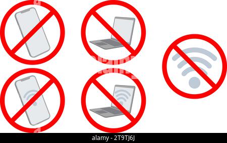 Ensemble d'icônes d'interdiction pour téléphone mobile, ordinateur portable et wi-fi. Illustration vectorielle Illustration de Vecteur