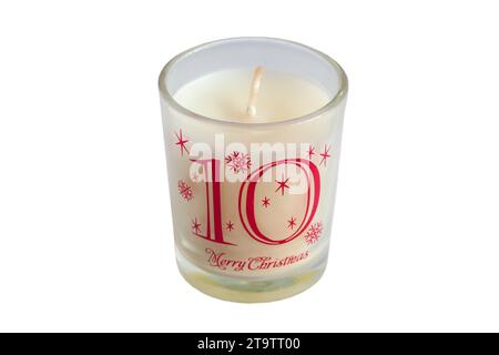 Bougie votive numéro 10 dix de 12 jours de bougies votives de Noël ensemble isolé sur fond blanc - Joyeux Noël Banque D'Images