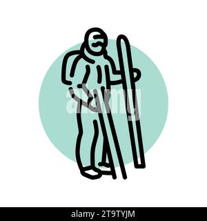Icône de ligne noire skieur. Ski en hiver. Pictogramme pour page web, application mobile, promo. Illustration de Vecteur