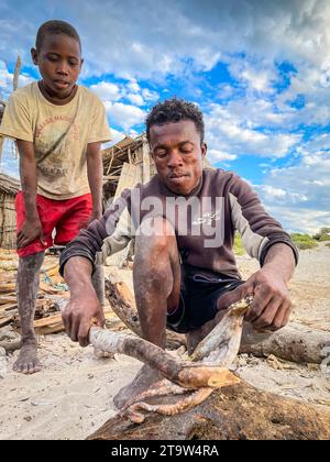 Madagascar, préparation du poulpe Banque D'Images