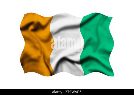 Drapeau ondulant de Côte d'Ivoire isolé sur blanc, Clipping Path inclus Banque D'Images