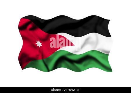Drapeau ondulant de Jordanie isolé sur blanc, rendu 3d, chemin de découpe inclus Banque D'Images