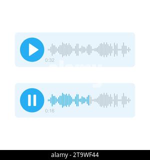 Message audio avec ondes sonores et icône de lecture dans les chats et les messagers. Messagerie vocale, médias sociaux. Enregistrement de messages, notification vocale. Discours Illustration de Vecteur