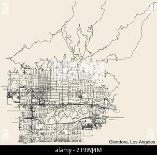 Carte des rues de la VILLE DE GLENDORA, CONSEIL MUNICIPAL DE LOS ANGELES Illustration de Vecteur