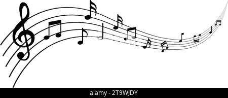 Onde de note musicale. Mélodie des notes de musique. Icônes plates de note de musique, symbole de touche musique. song mords. notes de tonalité sonore. Vecteur de signe de clé musicale Illustration de Vecteur