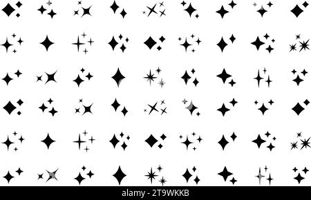 Collection rétro futuriste Sparkle star icons. Ensemble de formes d'étoiles. Vecteur de signe d'effet brillant froid abstrait. Symboles magiques. éléments de répétition pour templa Illustration de Vecteur