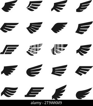 Ensemble d'icônes d'ailes noires. Badges Wings. Badges ailes de collection. Illustration vectorielle. Illustration de Vecteur