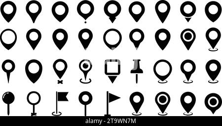 Icônes d'épingle de carte de localisation définies. Collection moderne de marqueurs de carte. Point précis. Icône de l'épingle d'emplacement. Marqueur de position de broche de carte. Icône de pointeur de marqueur de carte. Sym. De localisation GPS Illustration de Vecteur