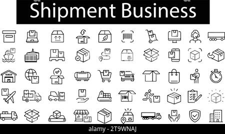 Jeu simple d'icônes de ligne vectorielle liées à la livraison. Contient des icônes telles que expédition prioritaire, livraison express, suivi de la commande. Expédition de transport Illustration de Vecteur