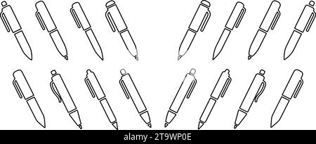 Jeu de lignes d'icônes de stylos. Collection d'icônes vectorielles pour l'écriture et les outils artistiques : stylo, crayon, marqueur Illustration de Vecteur