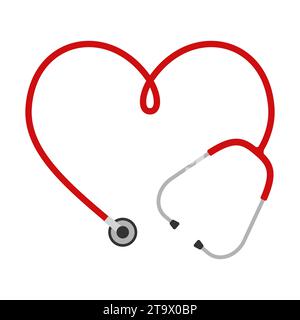 Stéthoscope médical en forme de coeur isolé sur fond blanc. Outils pour le concept de soins médicaux. Dispositif de diagnostic de soins de santé de l'infirmière à examiner Illustration de Vecteur