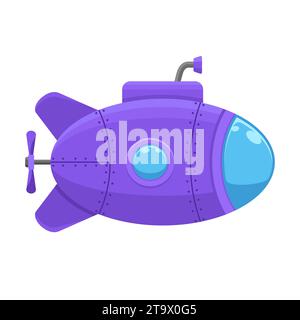 Sous-marin avec périscope isolé sur fond blanc. Navire sous-marin, bathyscaphe flottant sous l'eau de mer. Illustration vectorielle. Illustration de Vecteur