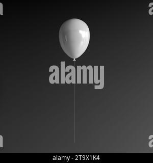 Ballon blanc sur un fond Studio noir. Concept de vacances. Vue de face. Rendu 3D. Banque D'Images