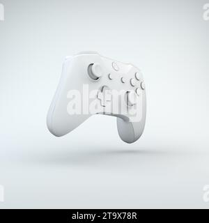 Contrôleur de Pad de jeu blanc sur un fond de studio. Concept minimal. Monochrome. Rendu 3D. Banque D'Images