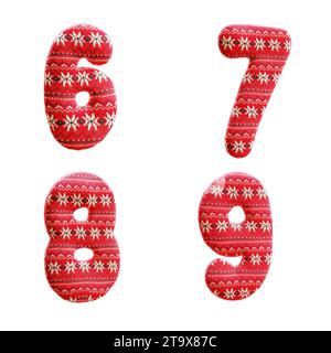 rendu 3d de l'alphabet de tissu de noël tricoté - chiffres 6-9 Banque D'Images