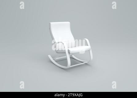 Fauteuil à bascule blanc sur un fond de studio gris. Concept minimal. Monochrome. Rendu 3D. Banque D'Images