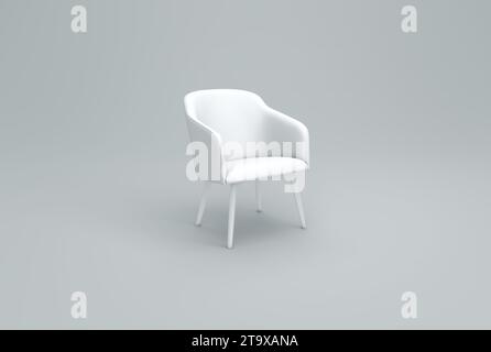 Fauteuil blanc sur un fond de studio gris. Concept minimal. Monochrome. Rendu 3D. Banque D'Images