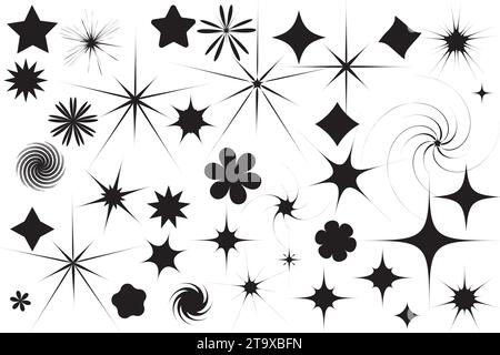 Collection d'icônes Star Sparkle. Formes futuristes. Icônes des étoiles de Noël Illustration de Vecteur