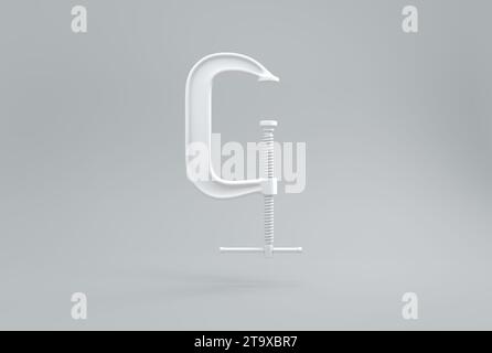 Pince C blanche sur un fond Studio gris. Concept minimal. Vue avant. Monochrome. Rendu 3D. Banque D'Images