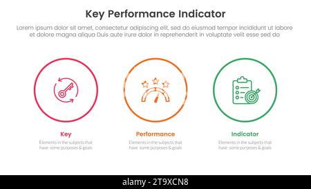 infographie d'indicateur de performance clé kpi modèle d'étape 3 points avec grand contour de cercle horizontal pour vecteur de présentation de diapositive Banque D'Images