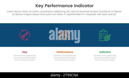 infographie d'indicateur de performance clé kpi modèle d'étape 3 points avec icône sur fond horizontal noir pour vecteur de présentation de diapositive Banque D'Images