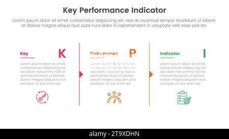 infographie d'indicateur de performance clé kpi modèle d'étape 3 points avec séparation de colonne avec contour de flèche pour vecteur de présentation de diapositive Banque D'Images