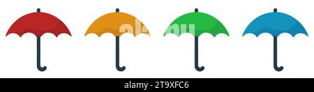 Icône de parapluie isolé sur fond blanc. Ensemble d'icônes de parapluie colorées dans la conception plate. Illustration vectorielle Illustration de Vecteur