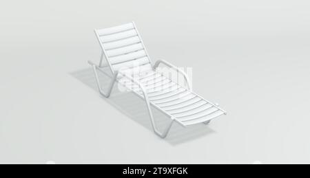 Chaise de plage d'été blanche sur un fond de studio gris. Concept minimal. Vue en perspective. Monochrome. Rendu 3D. Banque D'Images