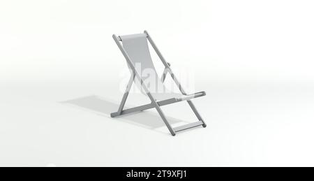 Chaise de terrasse d'été grise sur un fond de studio blanc. Concept minimal. Vue en perspective. Monochrome. Rendu 3D. Banque D'Images