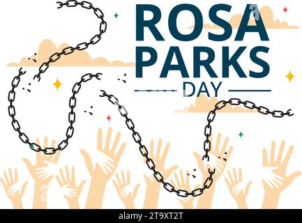Rosa Parks Day Vector Illustration avec la première Dame des droits civiques, menottes et bus dans le fond de dessin animé plat de célébration des fêtes nationales Illustration de Vecteur
