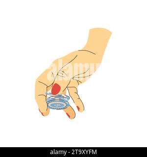 Jouer des jetons dans les mains illustration plate. Trick avec chips. Femme joueur professionnel dans le casino. Illustration vectorielle pour l'industrie du jeu Illustration de Vecteur