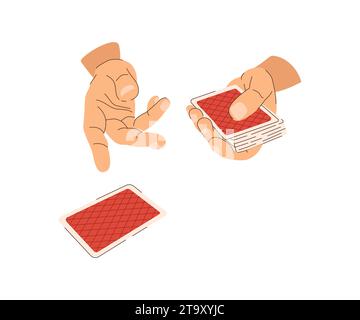 Cartes à jouer dans les mains illustration plate. Le croupier distribue des cartes aux joueurs dans le casino. Illustration vectorielle pour l'industrie du jeu Illustration de Vecteur