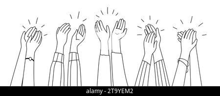 Doodle applaudissements mains, vecteur isolé leva les bras applaudissant dans des applaudissements joyeux, un symbole universel d'appréciation et de célébration. Une expression d'approbation et de soutien, dessinée à la main linéaire Illustration de Vecteur