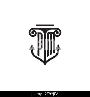 Logo de concept de combinaison de pilier et d'ancre PM dans un design de haute qualité Illustration de Vecteur