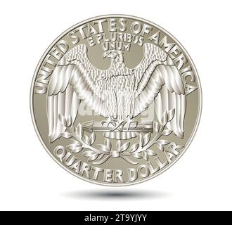 Argent américain, un quart de dollar de Washington ou une pièce d'argent de 25 cents Illustration de Vecteur