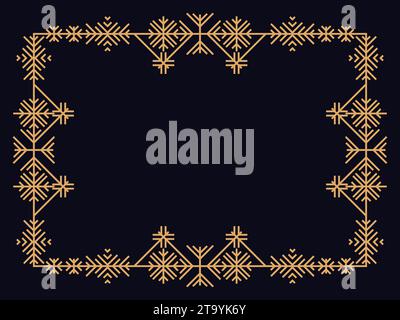 Cadre de style Art déco avec flocons de neige. Bordure linéaire vintage hiver avec flocon de neige dans le style art de ligne. Cadre de Noël concevoir un modèle pour les invitations Illustration de Vecteur