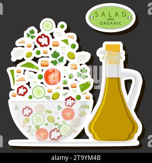 Illustration sur le thème huile liquide dans une grande bouteille en verre pour la cuisson des aliments, grande bouteille en verre composée d'huile utile fraîche à la nutrition de cuisson, huile pour Illustration de Vecteur