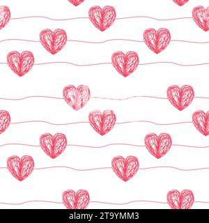 Beau motif sans couture avec coeurs dessinés à la main et rayures placées au hasard. Illustration vectorielle Illustration de Vecteur