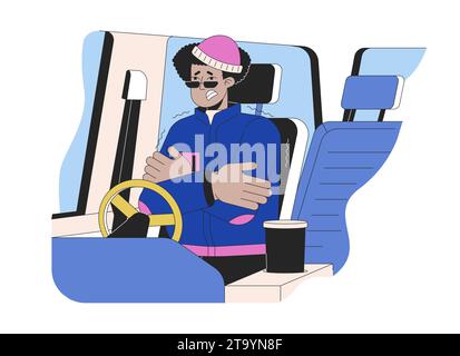 Survivre coincé dans la voiture dans la ligne de neige dessin animé illustration plate Illustration de Vecteur