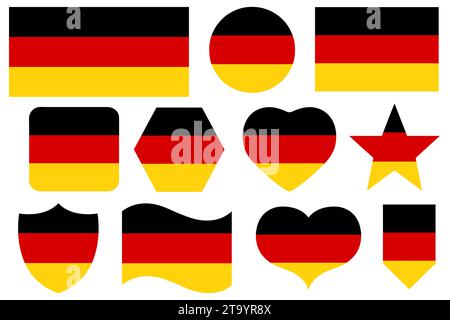 Ensemble de différentes icônes de drapeau de l'Allemagne isolé sur blanc Illustration de Vecteur