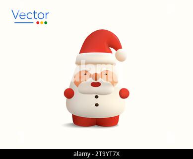 3d rendu mignon et minimal père noël en chemise blanche, pantalon rouge et casquette, isolé sur fond blanc. icône du père noël 3d dans le style de bande dessinée, symbole de noël. Illustration vectorielle. Illustration vectorielle Illustration de Vecteur