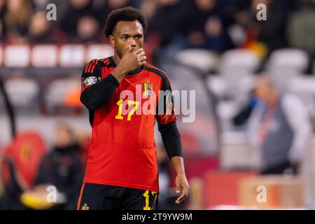 Bruxelles, Belgique. 19 novembre 2023. BRUXELLES, BELGIQUE - 19 NOVEMBRE : lois Openda de Belgique lors du match des qualifications européennes du Groupe F - UEFA EURO 2024 entre la Belgique et l'Azerbaïdjan au Stade Roi Baudouin le 19 novembre 2023 à Bruxelles, Belgique. (Photo Joris Verwijst/Agence BSR) crédit : Agence BSR/Alamy Live News Banque D'Images