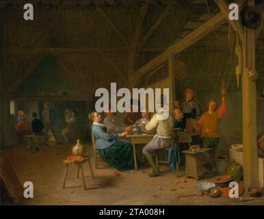 Intérieur de taverne avec buveurs et fumeurs des années 1640 par Hendrick Maertensz. Sorgh Banque D'Images