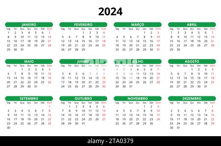calendrier portugais 2024. Illustration de modèle vectoriel simple pour Portugal. Horizontal. Planifiez votre année Illustration de Vecteur