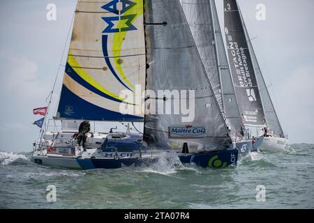 Charlie Dalin (Skipper MACIF 2015) lors de la course monocoque Solo Maître Coq, départ aux Sables d'Olonne, France, le 16 mars 2018 - photo Olivier Blanchet / DPPI Banque D'Images