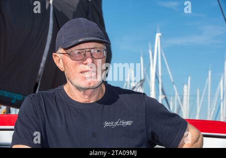 Interview de Nandor Fa (HUN), skipper Spirit of Hungary, sur les pontons du Vendée Globe aux Sables d'Olonne, France, le 28 octobre 2016 - photo Olivier Blanchet / DPPI Banque D'Images