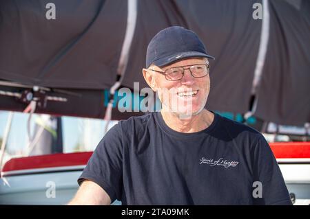 Interview de Nandor Fa (HUN), skipper Spirit of Hungary, sur les pontons du Vendée Globe aux Sables d'Olonne, France, le 28 octobre 2016 - photo Olivier Blanchet / DPPI Banque D'Images