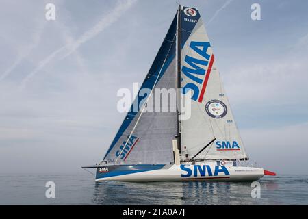 IMOCA SMA, skipper Paul Meilhat (FRA), 4e place, lors de l'arrivée de la transat New York - Vendée aux Sables d'Olonne le 9 juin 2016 - photo Olivier Blanchet / DPPI Banque D'Images