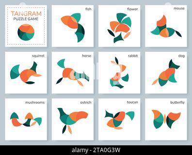 Jeu de puzzle Tangram. Vector Set avec divers objets. Illustration de Vecteur